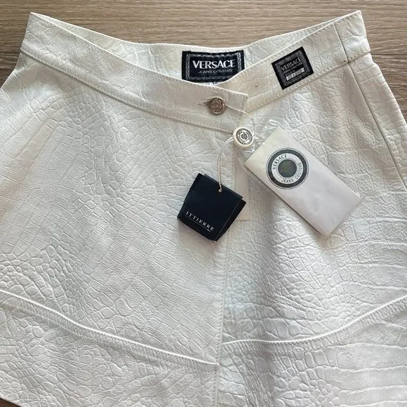 NWT Auc Versace Runway Alligator embossed Leather white Wrap Mini Skirt - Picture 17 of 17